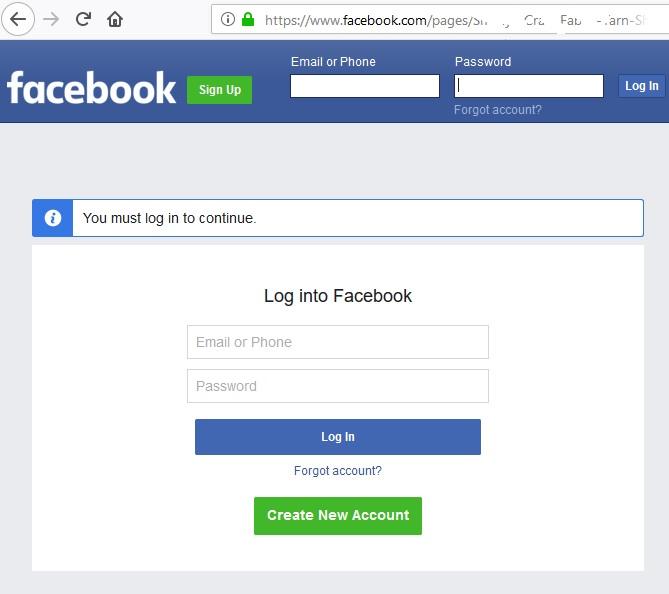 Facebook Page Requires Login