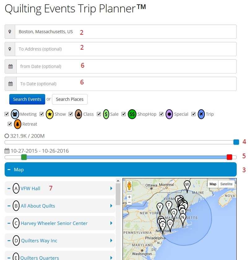 Quilter's Events Trip Planner