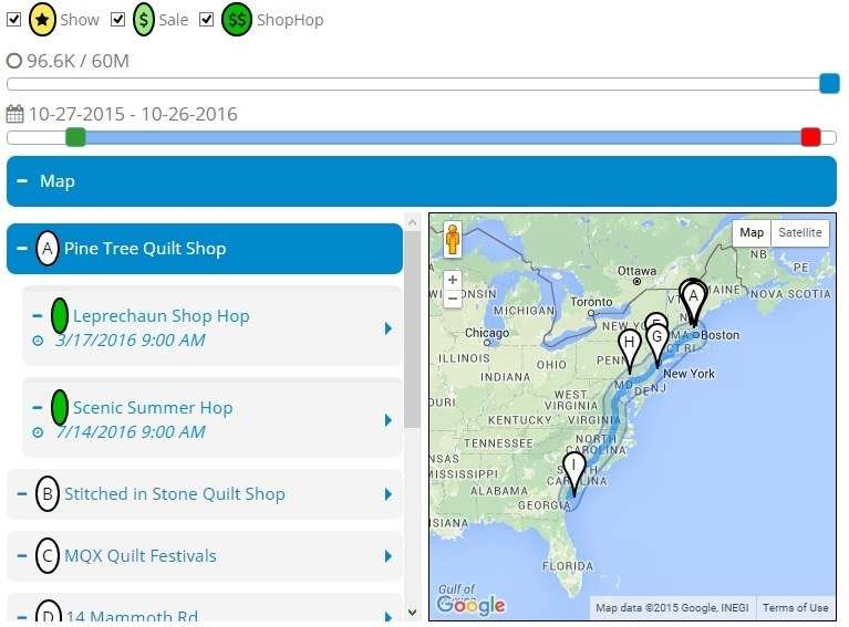 Quilter's Events Trip Planner