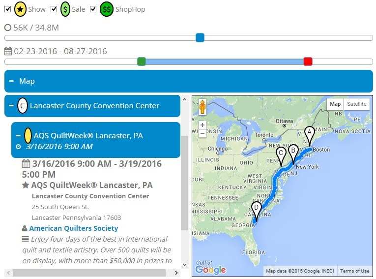 Quilter's Events Trip Planner